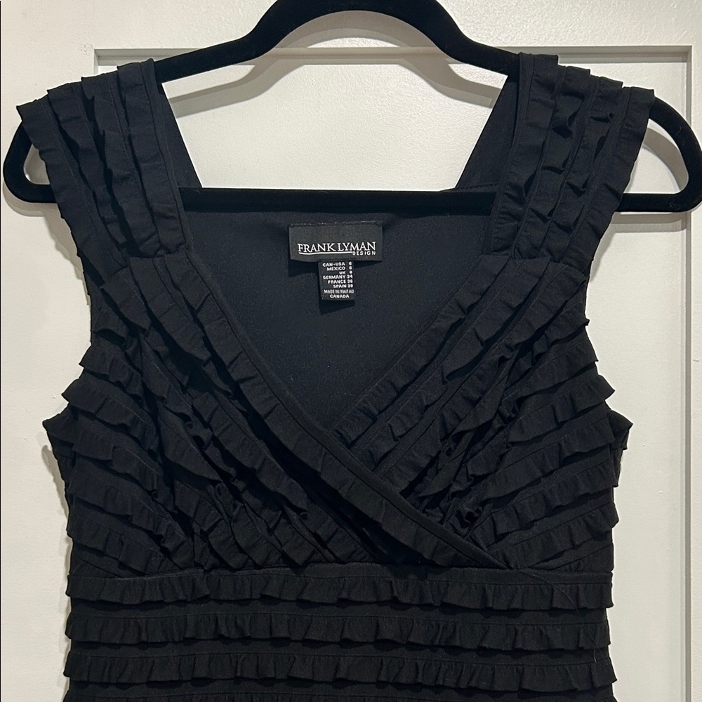 Frank Lyman Black Ruffled V-Neck Dress